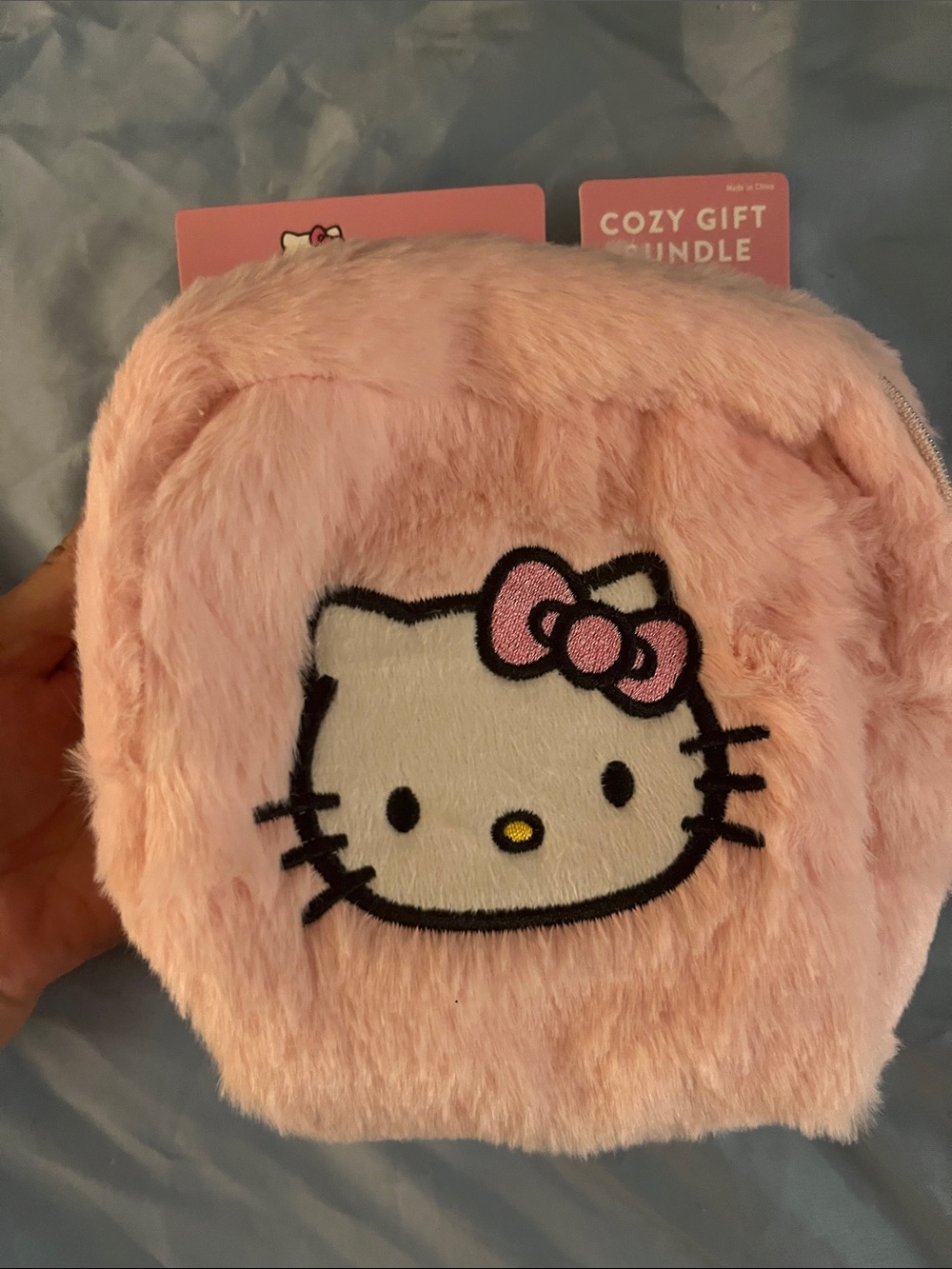 Hello Kitty Pink Fuzzy Pouch with Bow Detail